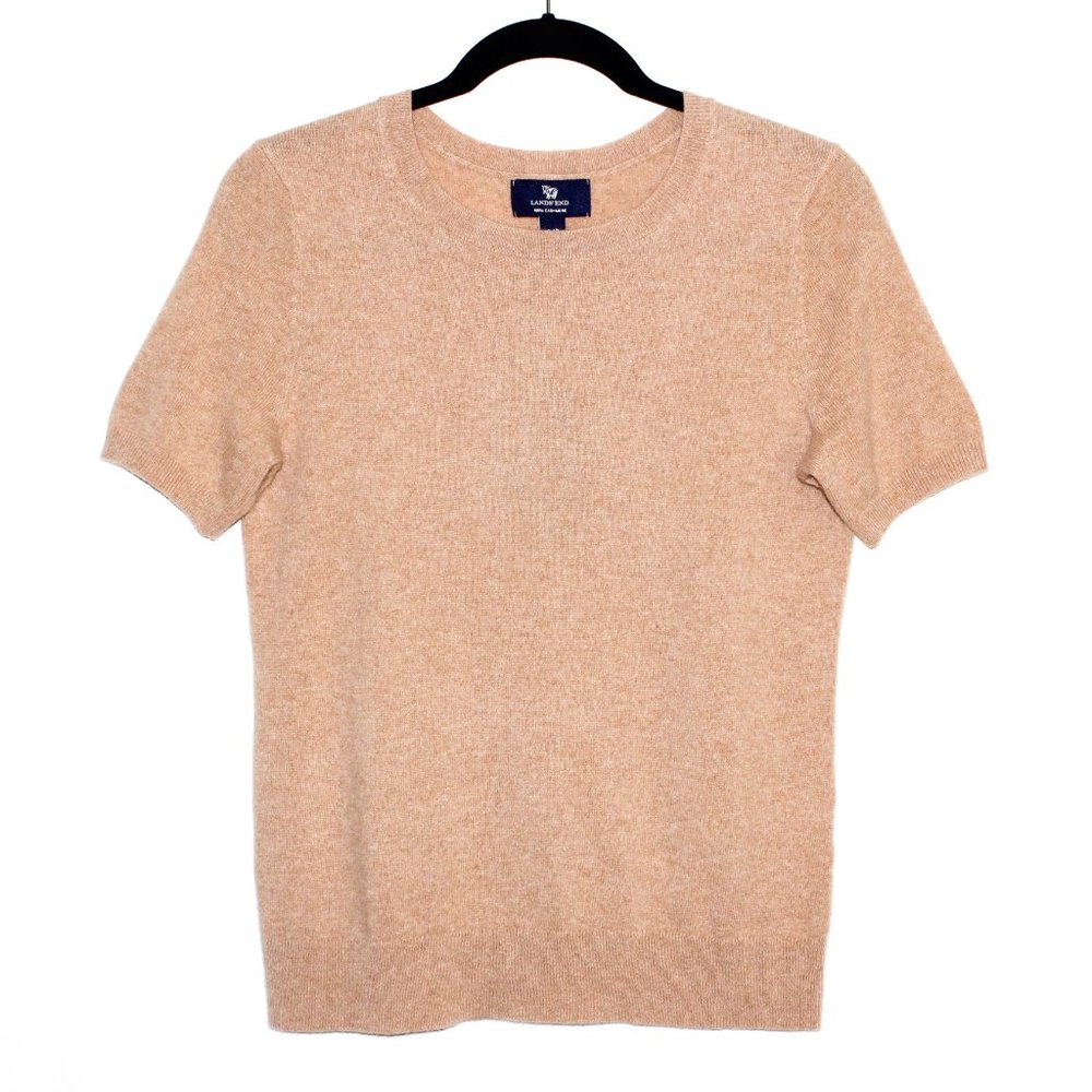 Lands' End Women's Short Sleeve Crewneck Sweater in Camel